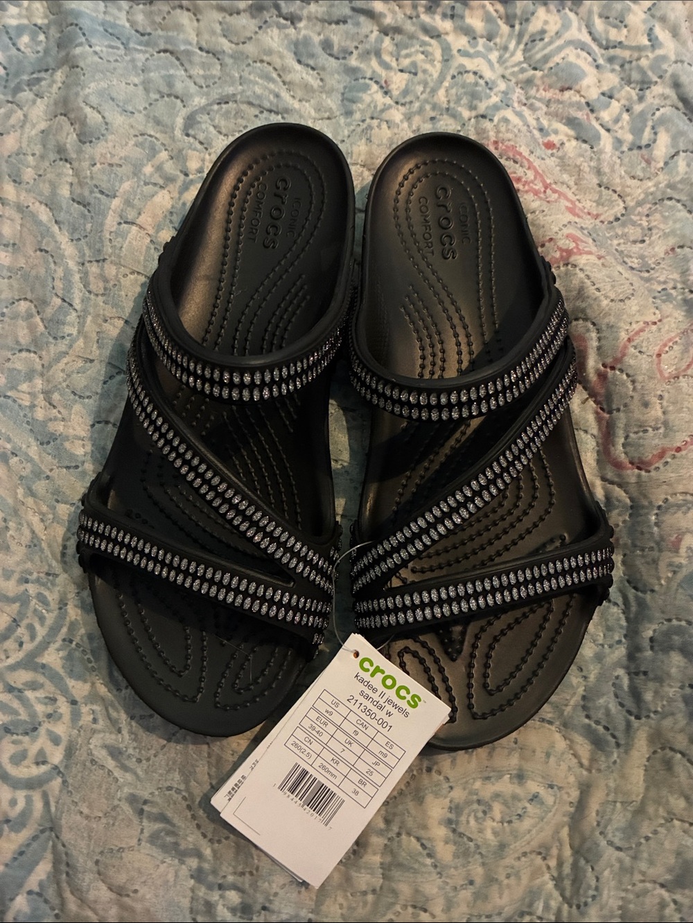 🆕 CROCS Black Slide Sandals with Rhinestone Straps